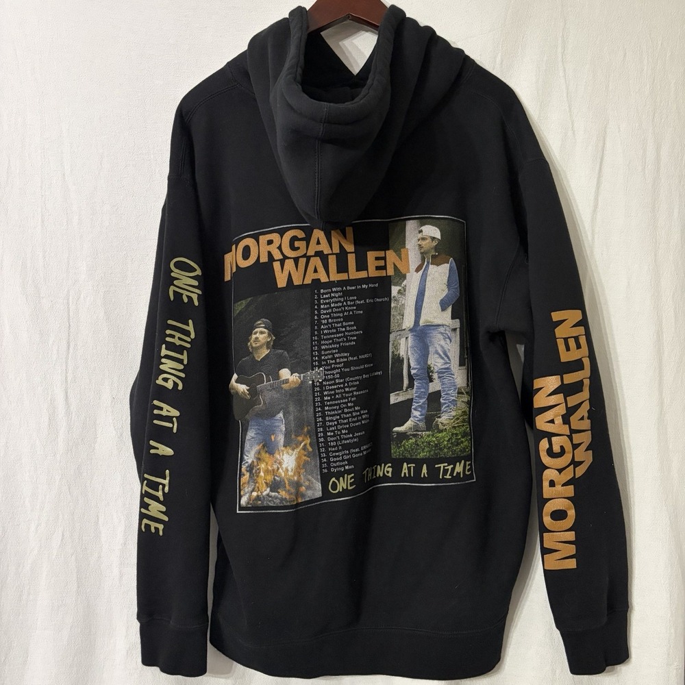 Morgan Wallen One Thing At A Time Black Hoodie Sweatshirt‎ Men's Sz L Tour RARE